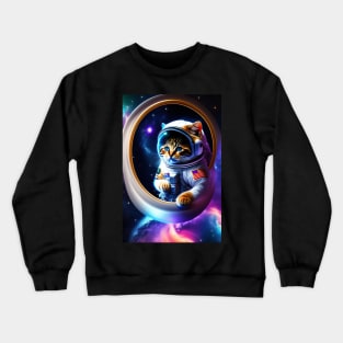 Funny cute cat in space graphic design artwork Crewneck Sweatshirt